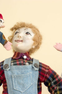 Detail photo of Boy with Puppets OOAK doll by German artist Peter Wolf