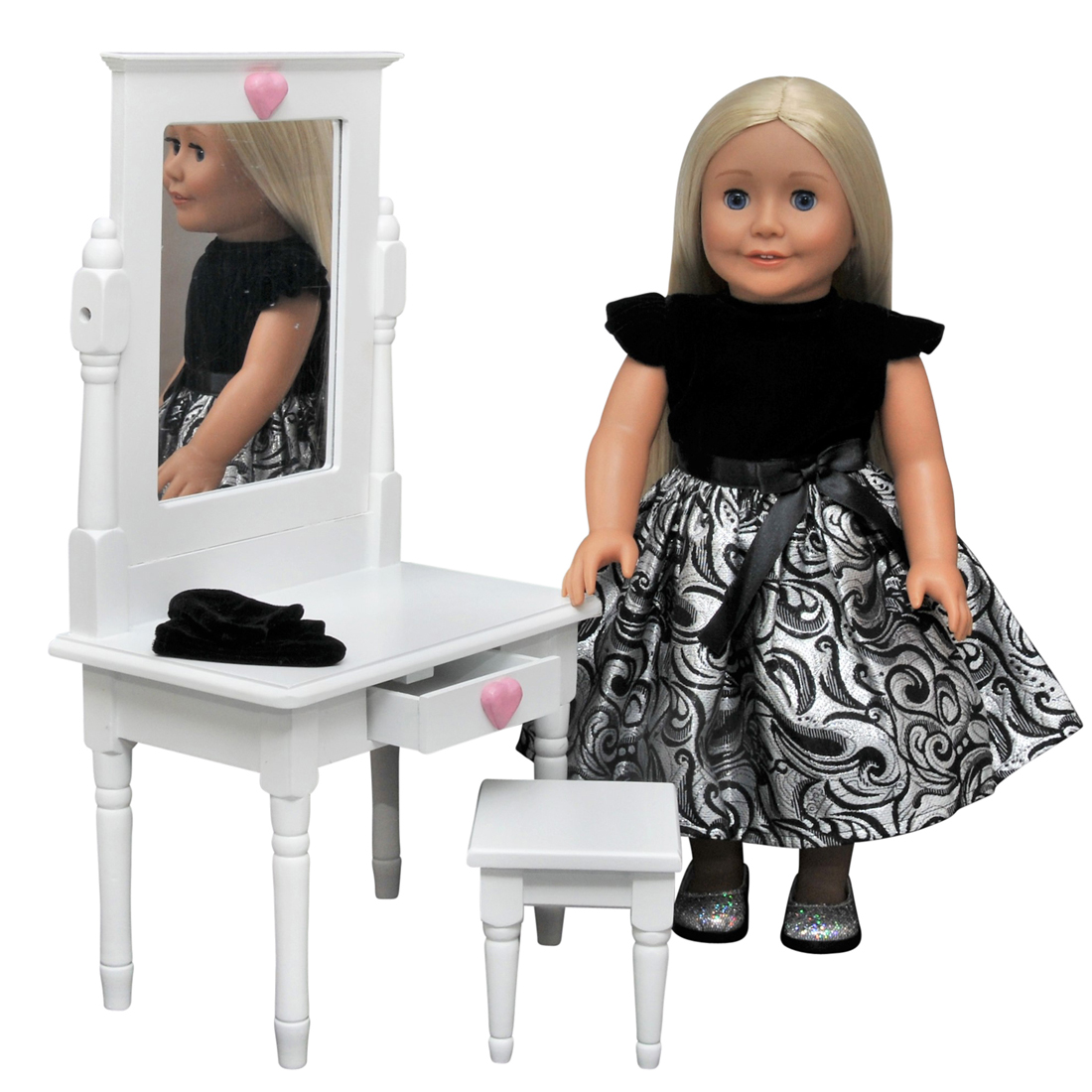 Vanity and Stool Set, Doll Furniture for 18 Inch American Girl Dolls