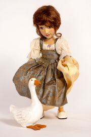 Main image of Goose Girl with Goose wood art doll by Marlene Xenis