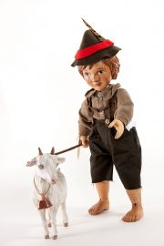 Main image of Peter and Goat from Heidi wood art doll set by Marlene Xenis