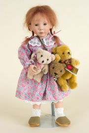 Anna and Her Bears - collectible limited edition porcelain soft body art doll by doll artist Gaby Rademann.