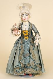 French Court Lady - collectible one of a kind polymer clay art doll by doll artist Peter Wolf.