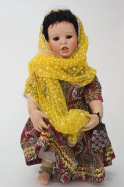 Rashni - collectible limited edition porcelain soft body art doll by doll artist Yolanda Bello.