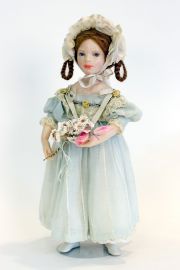 Small Girl with Bouquet DA6 - collectible one of a kind polymer clay art doll by doll artist Edna Dali.