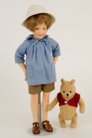 Christopher Robin and Pocket Pooh Set - collectible limited edition felt molded art doll by doll artist R John Wright.
