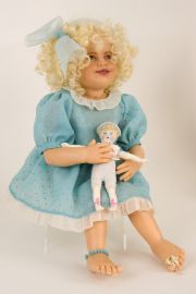 Molly - collectible one of a kind polymer clay art doll by doll artist Rotraut Schrott.