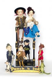 Punch and Judy - collectible one of a kind porcelain wax over art doll by doll artist Lucia Friedericy.