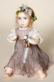 Fee - collectible one of a kind polymer clay art doll by doll artist Karin Schmeling.