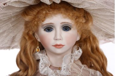 Simmone - collectible one of a kind porcelain soft body art doll by doll artist Vicki Gunnell.