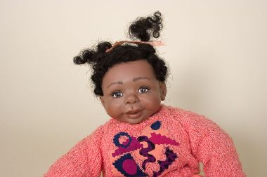 Jordan girl black bright peach - collectible limited edition resin art doll by doll artist Joanne Gelin.