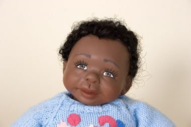 Jordan boy black powder blue - collectible limited edition resin art doll by doll artist Joanne Gelin.