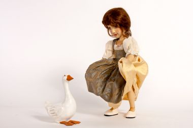 Detail image of Goose Girl with Goose wood art doll by Marlene Xenis