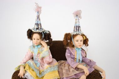 Sisters - collectible one of a kind polymer clay art doll by doll artist Jamie Williamson.