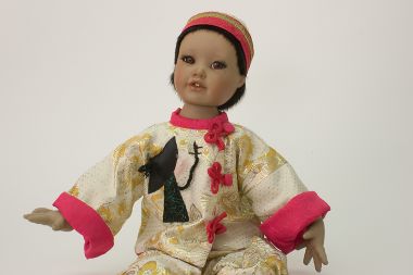 Trinh - collectible limited edition porcelain soft body art doll by doll artist Yolanda Bello.