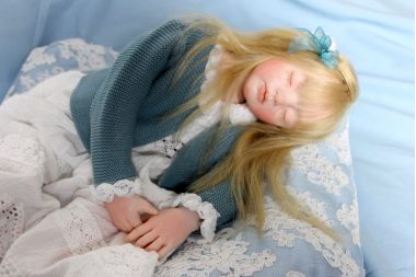 Mid length photo of Sleeping Girl doll by Elisa Gallea.
