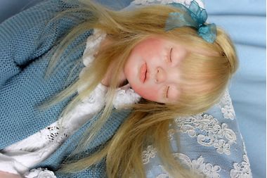 Photo of face detail, Sleeping Girl doll by Elisa Gallea