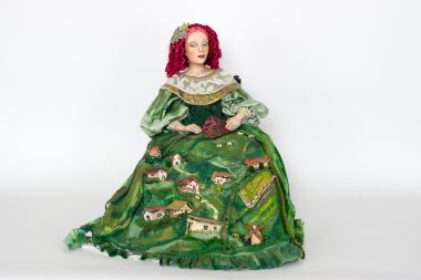 The Green Dress - collectible one of a kind paperclay art doll by doll artist Nancy Wiley.