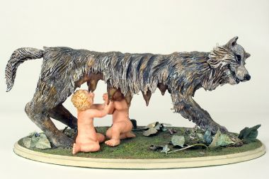 Romulus and Remus - collectible one of a kind polymer clay art doll by doll artist Pat Kolesar.
