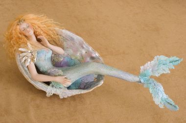 Mermaid in Shell M20 - collectible one of a kind porcelain art doll by doll artist Susan Snodgrass.