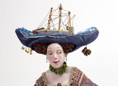 Rocking the Boat - collectible one of a kind paperclay art doll by doll artist Nancy Wiley.