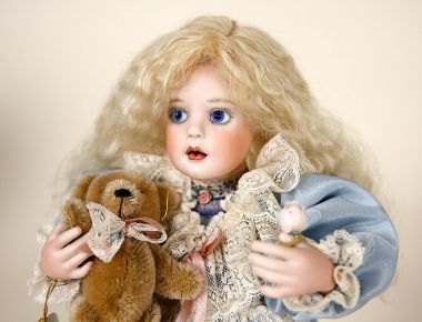 Laurel Rose - collectible limited edition porcelain soft body art doll by doll artist Ann Jackson.