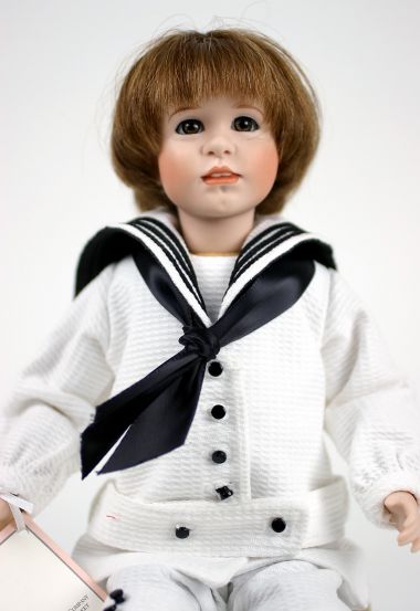My Ship and I - limited edition porcelain and wood collectible doll  by doll artist Wendy Lawton.