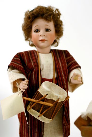 Little Drummer Boy - limited edition porcelain and wood collectible doll  by doll artist Wendy Lawton.