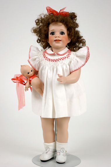 Katie and her Kewpie - limited edition porcelain collectible doll  by doll artist Wendy Lawton.