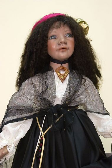 Maruska Gypsy - collectible limited edition porcelain soft body art doll by doll artist Bev Saxby.