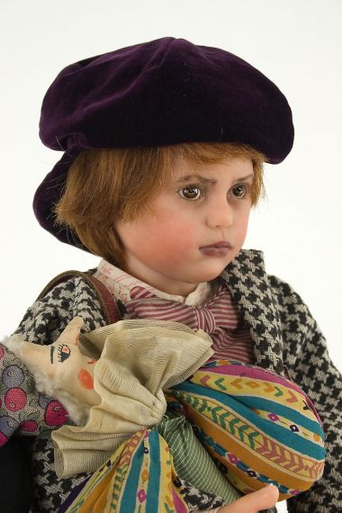 Benjamin - collectible one of a kind polymer clay art doll by doll artist Rotraut Schrott.