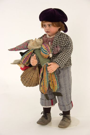 Benjamin - collectible one of a kind polymer clay art doll by doll artist Rotraut Schrott.