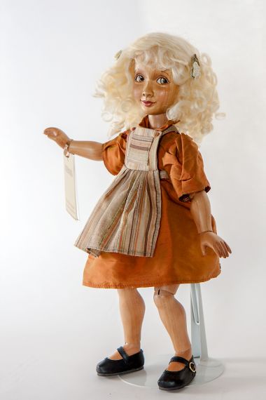 Detail image of Goldilocks wood art doll by Marlene Xenis