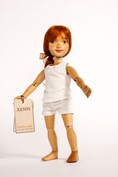 Detail image of Sophie Dress Up wood art doll by Marlene Xenis
