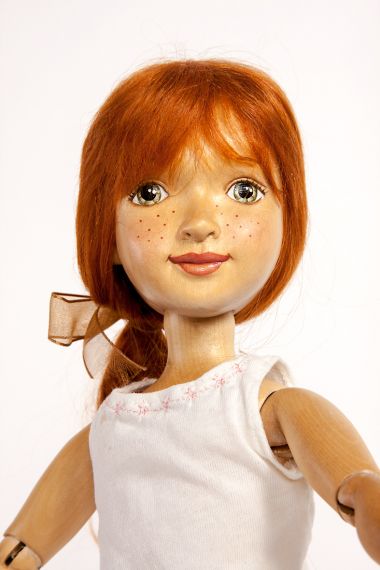 Detail image of Sophie Dress Up wood art doll by Marlene Xenis