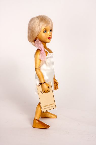 Detail image of Beth Dress Up wood art doll by Marlene Xenis
