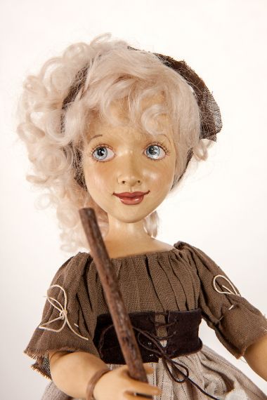 Detail image of Scullery Maid Cinderella wood art doll by Marlene Xenis