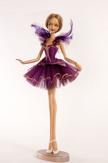 Main image of Violet Ballerina wood art doll by Marlene Xenis