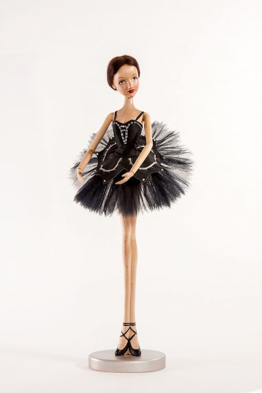 Main image of Prima Ballerina Black Swan wood art doll by Marlene Xenis