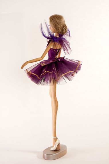 Detail image of Violet Ballerina wood art doll by Marlene Xenis