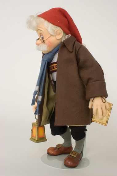 Geppetto Searching - collectible limited edition felt molded art doll by doll artist R John Wright.