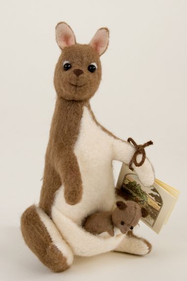 Pocket Kanga and Roo - collectible limited edition felt molded miniature doll by doll artist R John Wright.