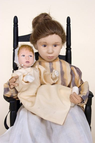Mother and Child - collectible one of a kind cloth art doll by doll artist Kate Lackman.