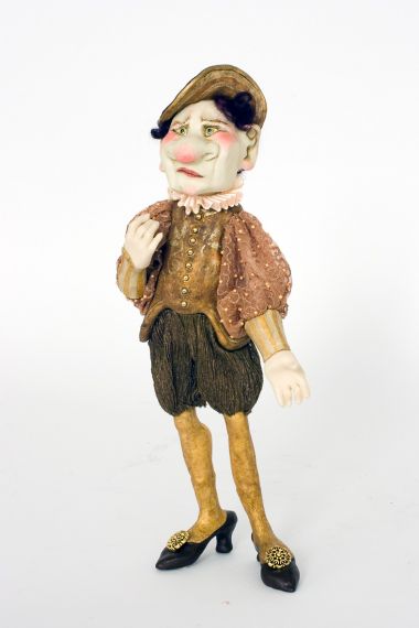Punch and Judy - collectible one of a kind porcelain wax over art doll by doll artist Lucia Friedericy.