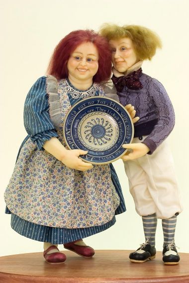 Jack Sprat and Wife - collectible one of a kind polymer clay art doll by doll artist Kathryn Walmsley.