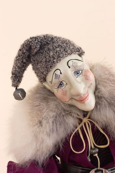 Sitting Jester - collectible limited edition resin art doll by doll artist Kathryn Walmsley.