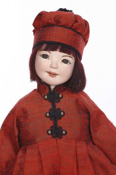 Chiyo - collectible one of a kind paperclay art doll by doll artist Barbara Vogel.