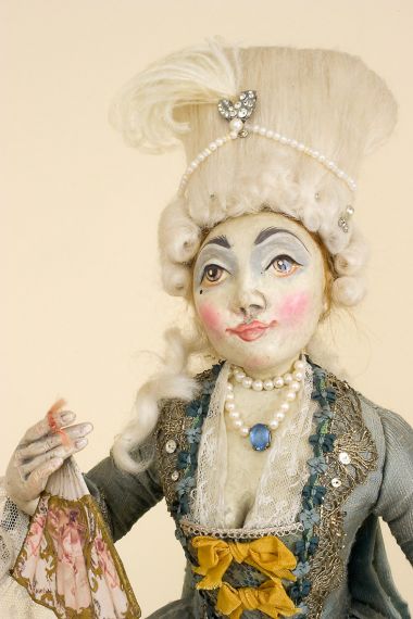 French Court Lady - collectible one of a kind polymer clay art doll by doll artist Peter Wolf.