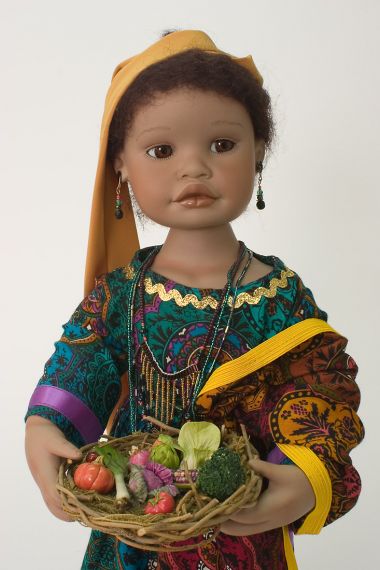 Muluken - collectible limited edition porcelain soft body art doll by doll artist Yolanda Bello.
