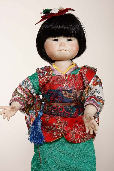 Mayumi - collectible limited edition porcelain soft body art doll by doll artist Yolanda Bello.