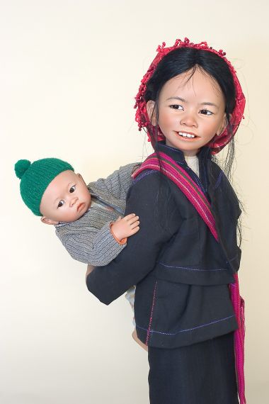 Ko Ko & Lin Lin - collectible limited edition porcelain soft body art doll by doll artist Bets van Boxel.